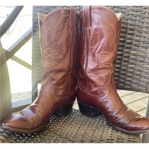 Vintage Larry Mahan Leather Cowboy Boots Western Red Men 8.5 D Made in TX USA